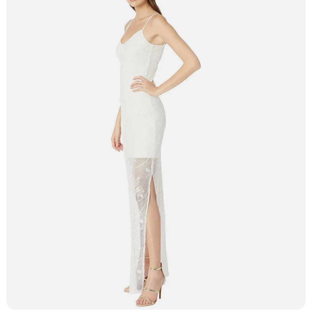 Bebe cream with lace overlay illusion dress, Size 10